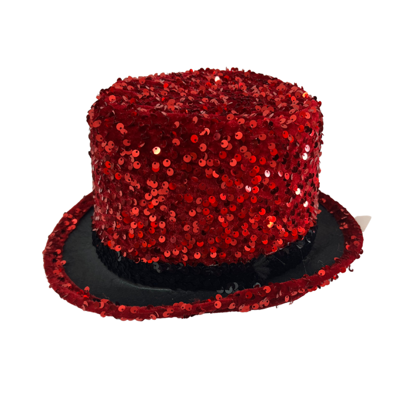 Sequin Top Hat Costume Party Cap Fancy Dress Trilby Fedora One Size - Red/Black