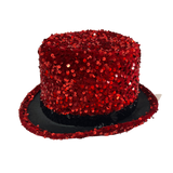 Sequin Top Hat Costume Party Cap Fancy Dress Trilby Fedora One Size - Red/Black