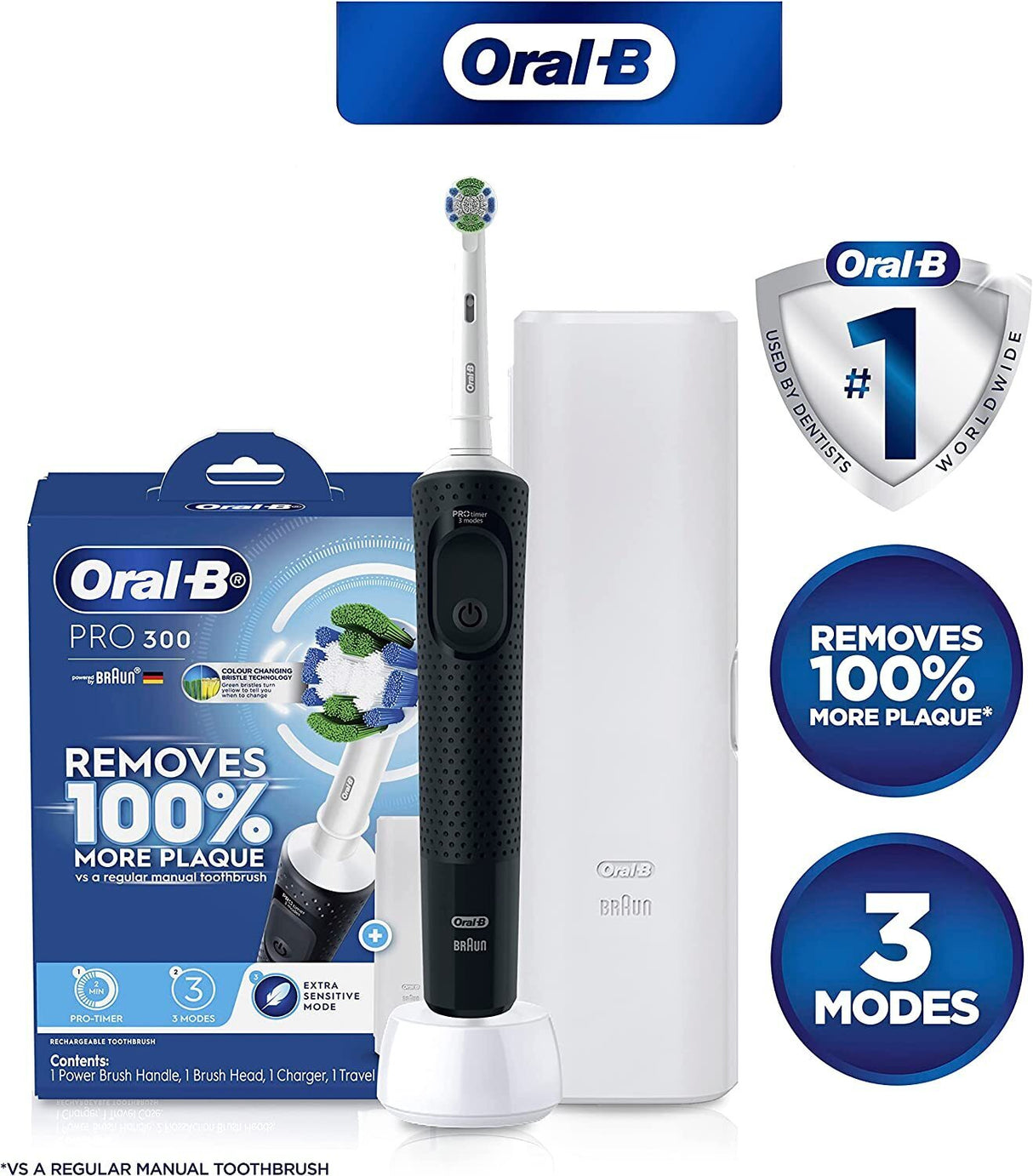 Oral-B Pro 300 Black Electric Toothbrush - Black