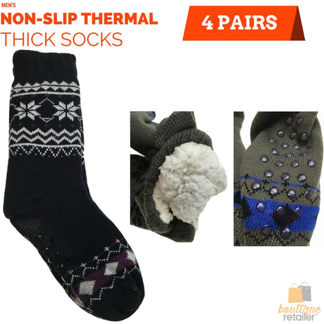 4 Pairs Mens Non Slip Thick Fur Warm Winter Bed Socks Thermal Warm Cushion BULK