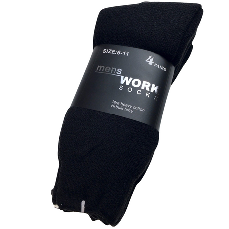 4 Pairs THICK WORK SOCKS Terry Cotton Extra Heavy Duty Outdoor Warm Mens Crew - Black