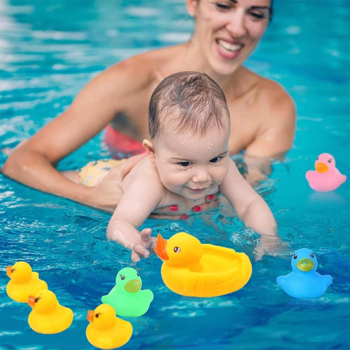 4pcs Rubber Yellow Duck Floating Bath Tub Toy Family Bath Set Bath Time Toy