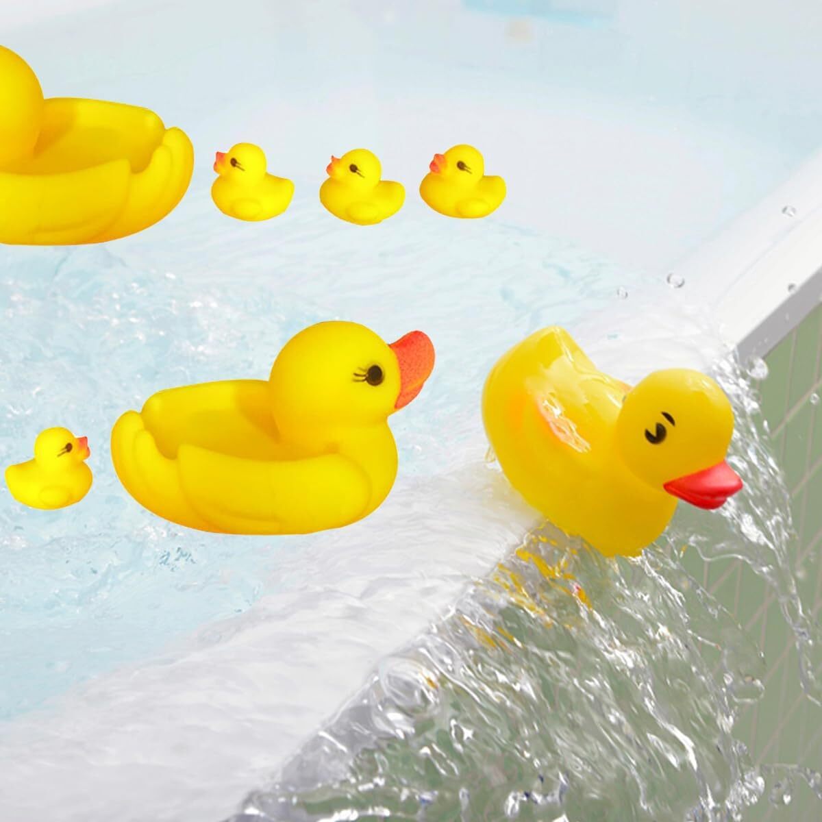 4pcs Rubber Yellow Duck Floating Bath Tub Toy Family Bath Set Bath Time Toy