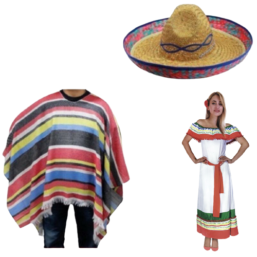 His & Hers MEXICAN COSTUME SET Poncho Mens Womens Set Spanish Party