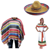 His & Hers MEXICAN COSTUME SET Poncho Mens Womens Set Spanish Party