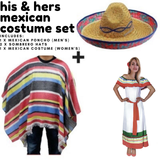 His & Hers MEXICAN COSTUME SET Poncho Mens Womens Set Spanish Party