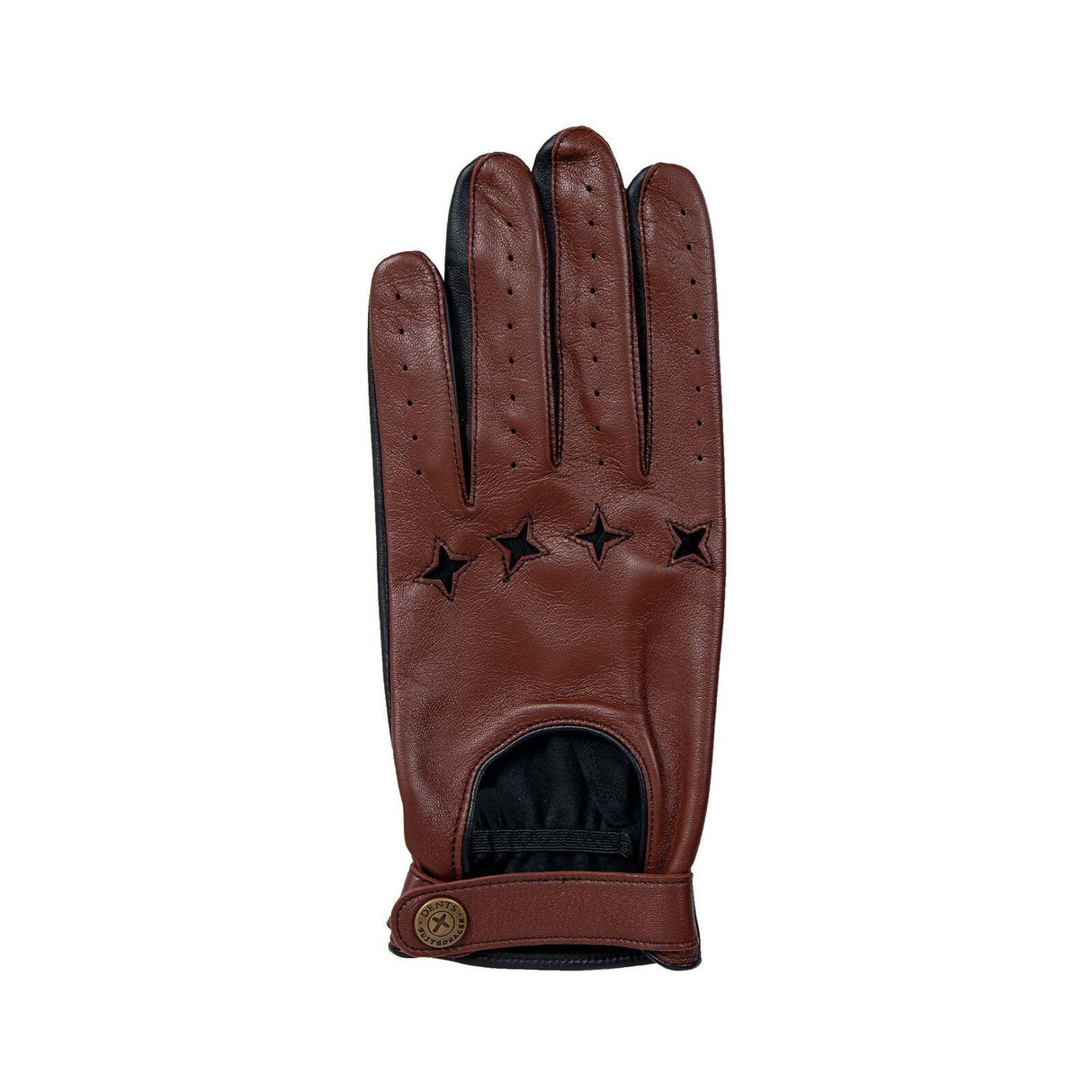 Dents Mens Suited Racer Touchscreen Leather Driving Gloves with Wristwatch Cut-out - Tan/Black