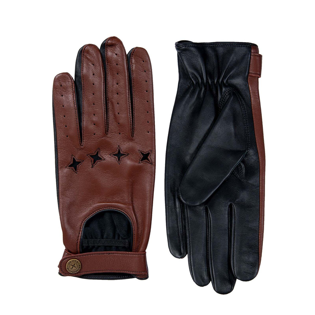 Dents Mens Suited Racer Touchscreen Leather Driving Gloves with Wristwatch Cut-out - Tan/Black