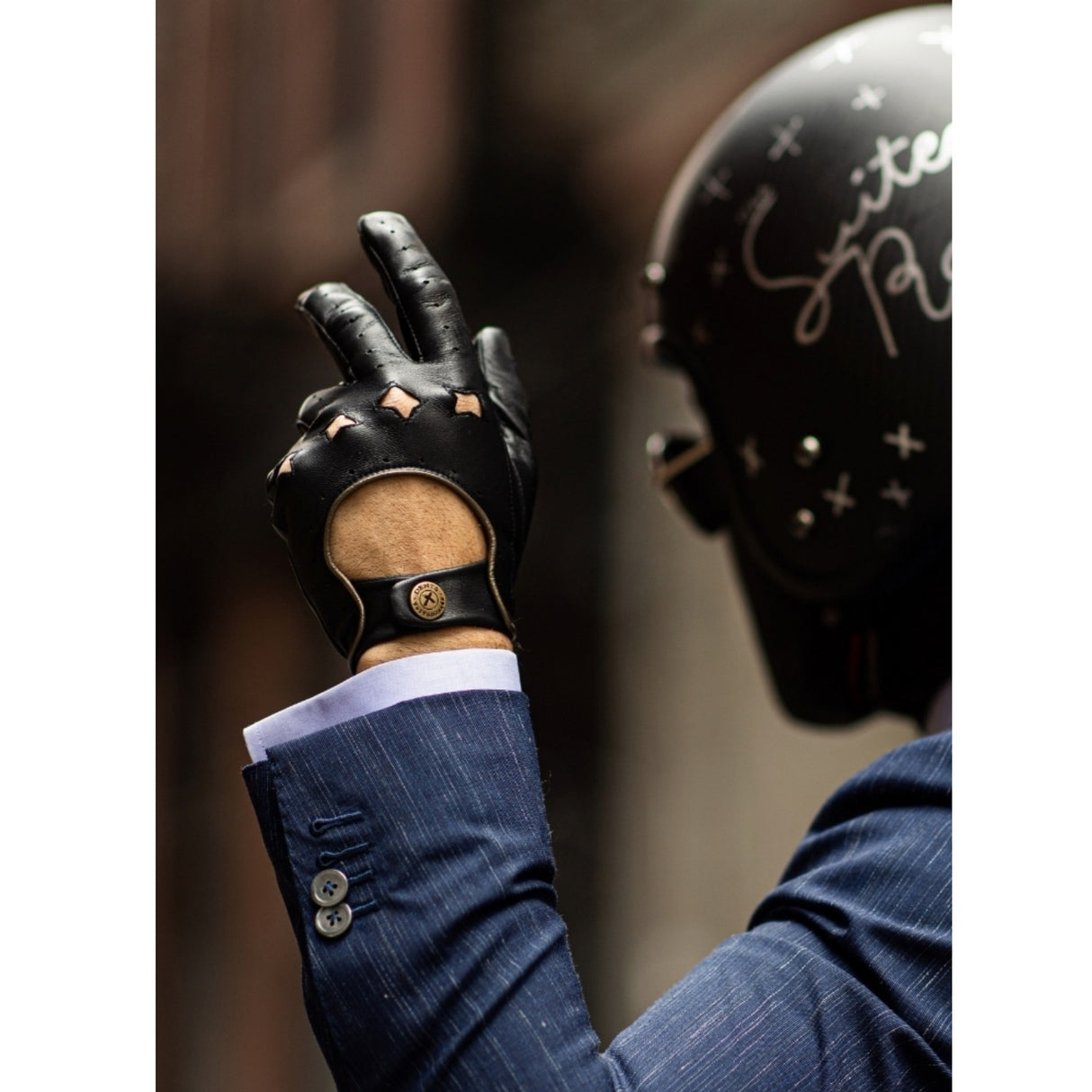 The Suited Racer x Dents Touchscreen Leather Driving Gloves Limited Ed - Black/Gold