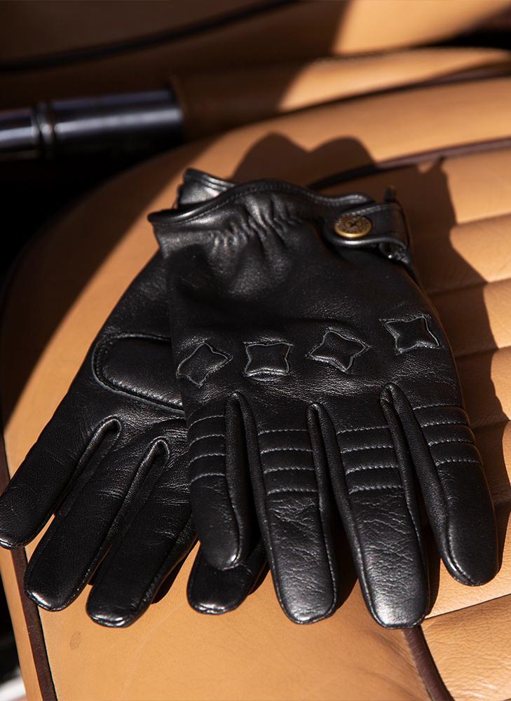 The Suited Racer x Dents Mens Cashmere Lined Leather Driving Gloves - Black