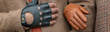 Dents Mens Fingerless Leather Driving Gloves in British Racing Green