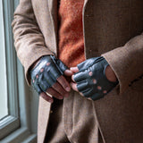 Dents Mens Fingerless Leather Driving Gloves in British Racing Green