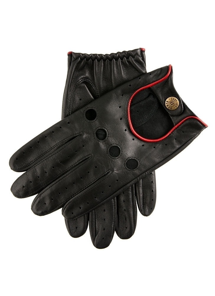 DENTS Mens Delta Classic Leather Driving Gloves - Black/Berry