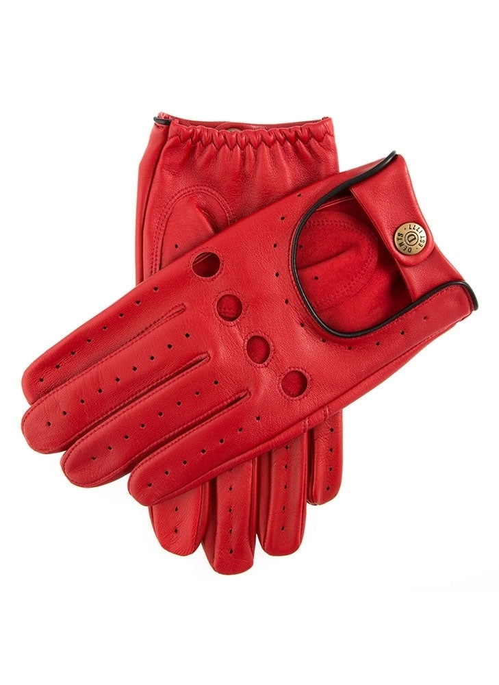 Dents Delta Mens Classic Leather Driving Gloves Luxury - Berry/Black