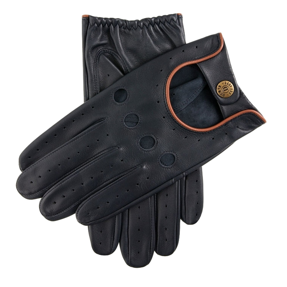 Dents Delta Mens Classic Leather Driving Gloves Classic Luxury - Navy/Tan