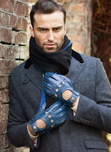 Dents Luxury Waverley Mens Leather Driving Gloves - Berry/Charcoal