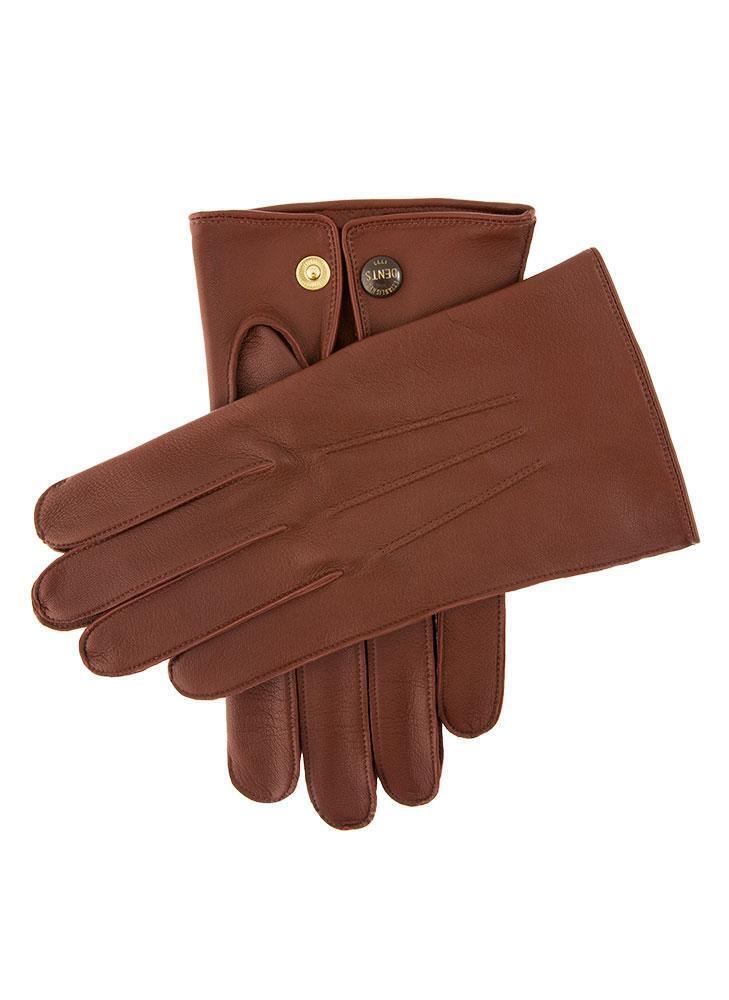 Dents Mens Classic Sandhurst Unlined Leather Gloves With 3-Point Stitch Detail Palm Vent & Dents Press Stud Fastening