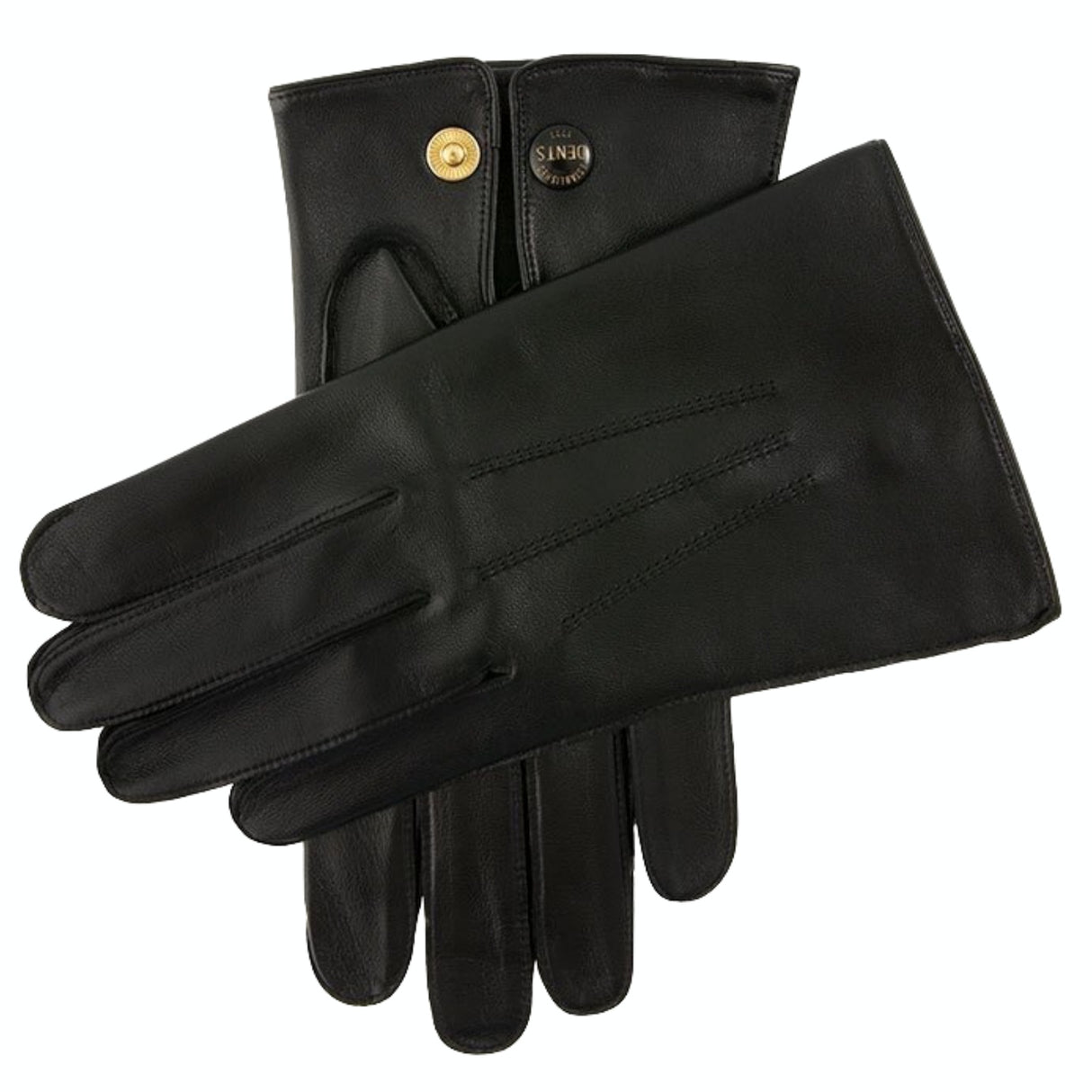 Dents Mens Classic Sandhurst Unlined Leather Gloves With 3-Point Stitch Detail Palm Vent & Dents Press Stud Fastening