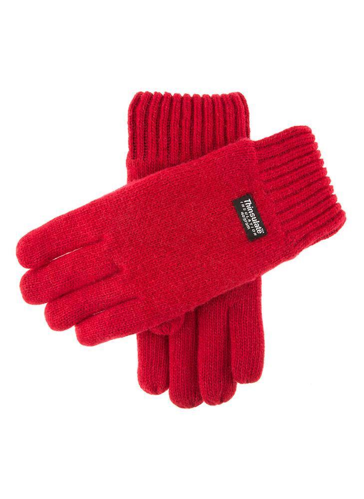 Dents Mens 100% Wool Knit Gloves with 3M Thinsulate Lining - Berry