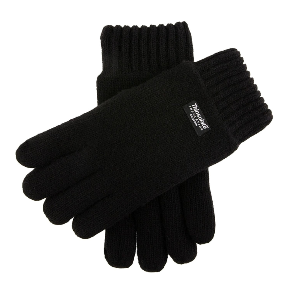 DENTS 3M Thinsulate Mens Wool Knit Gloves With Rib Cuff Warm Winter - Black