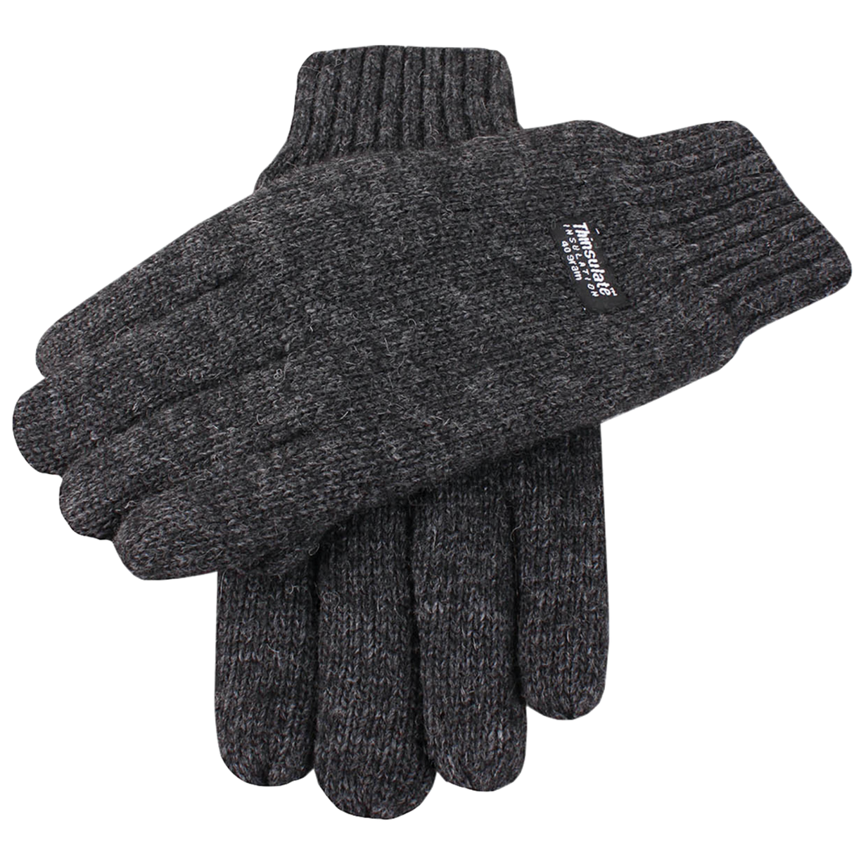 DENTS Mens 3M Thinsulate Lined Wool Knitted Gloves Rib Cuff in Charcoal