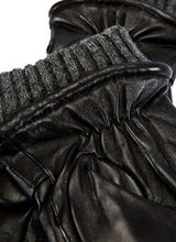 Mens Wool Blend Lined Touchscreen Leather Gloves in Black