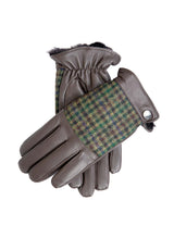 Dents Mens Faux Fur Abraham Moon Dogtooth & Leather Gloves - Brown/Forest/Green