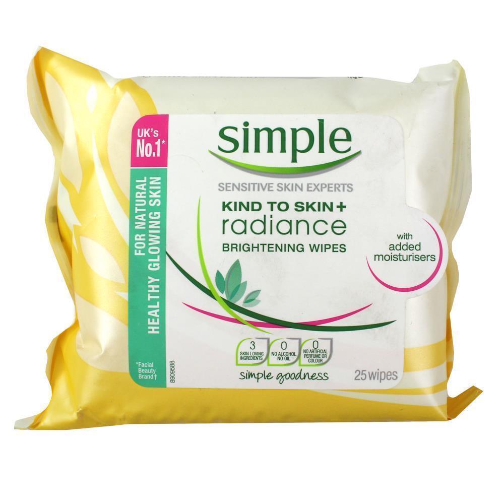 25 Wipes SIMPLE SENSITIVE SKIN EXPERTS BRIGHTENING WIPES - 1 Pack