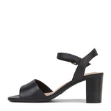 Hush Puppies Womens Leather Lindera Heels Shoes Sandals Elegant - Black