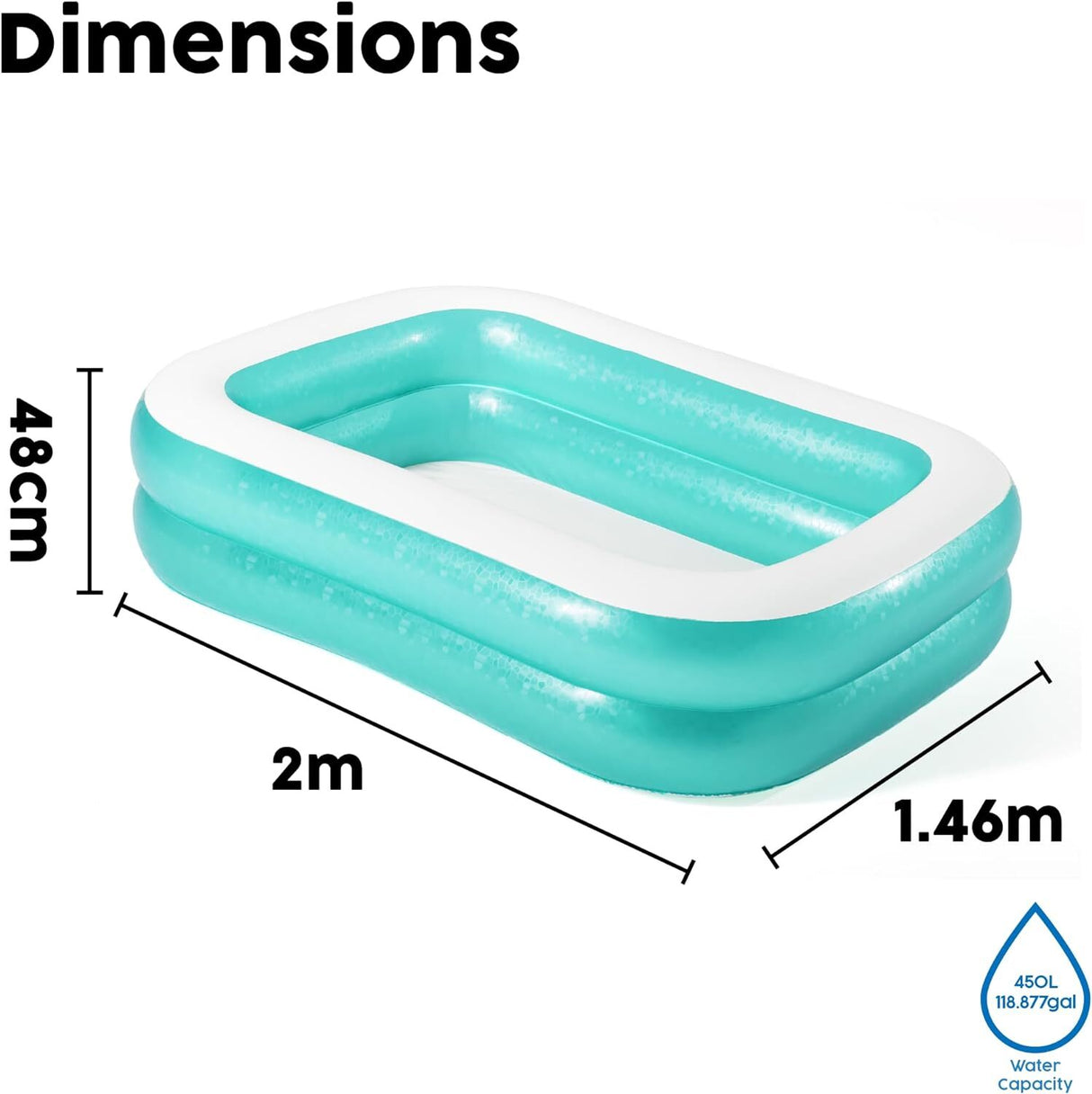 Inflatable Swimming Pool Above Ground Family Pool Heavy Duty (201cm x 150cm x 51cm) - 450 Litre