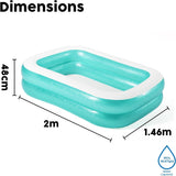 Inflatable Swimming Pool Above Ground Family Pool Heavy Duty (201cm x 150cm x 51cm) - 450 Litre