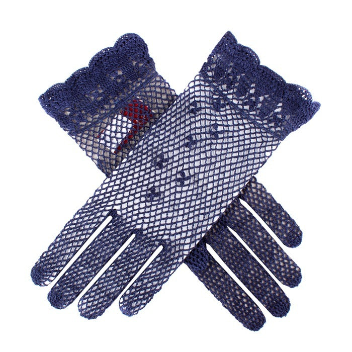 Dents Womens Hand Crochet Gloves - Navy