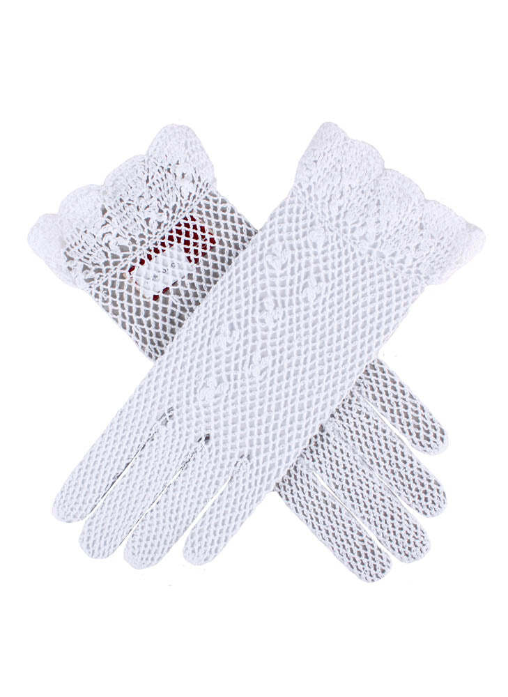 Dents Womens Hand Crochet Gloves in White