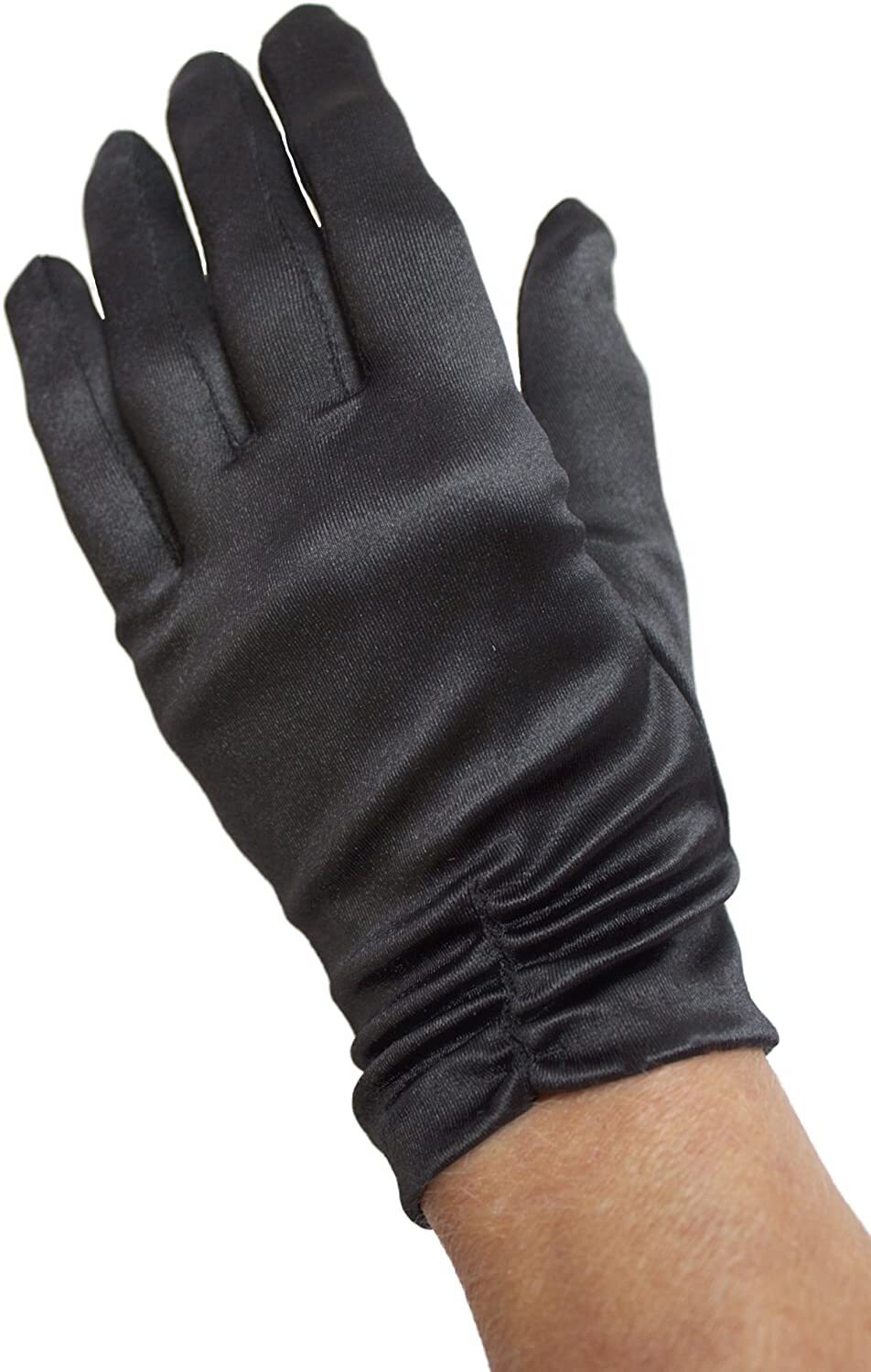 Dents Womens Satin Ruched Wrist Length Evening Gloves Formal Ball Prom - Black