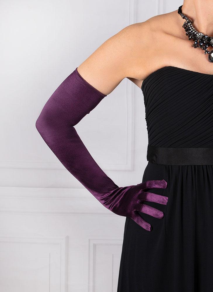 Dents Womens Long Opera Satin Gloves in Amethyst