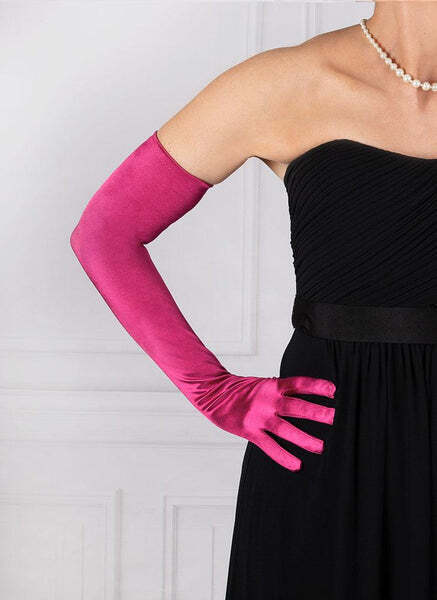 Dents Womens Long Opera Satin Gloves in Fuchsia