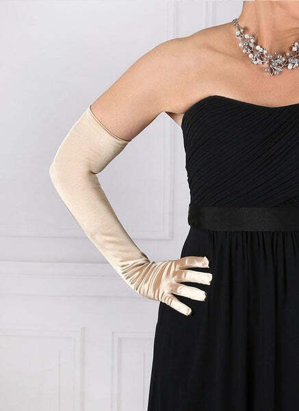 Dents Womens Long Opera Satin Gloves in Gold