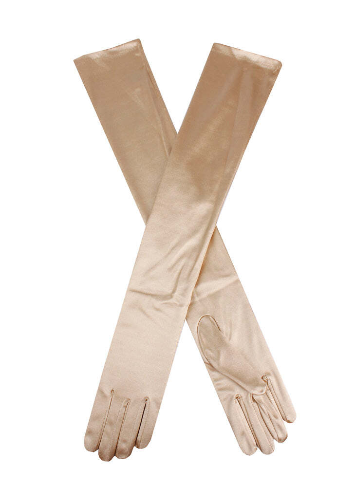 Dents Womens Long Opera Satin Gloves in Gold