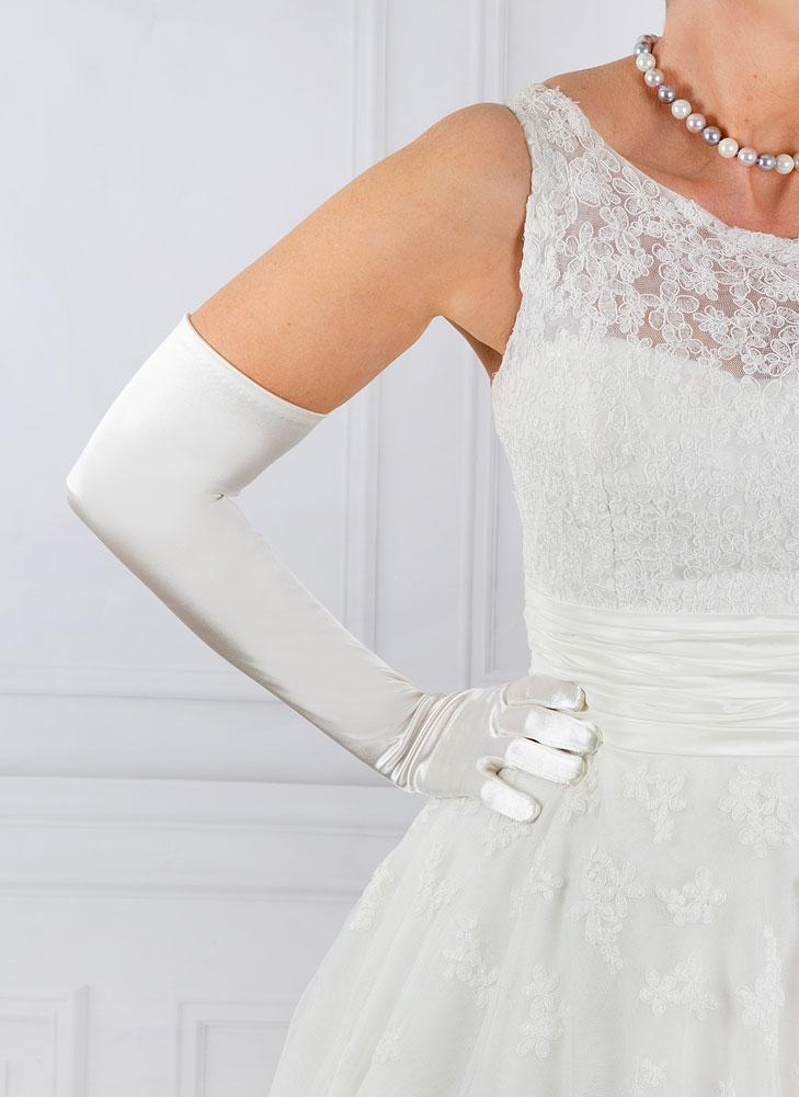 Dents Womens Long Opera Satin Gloves in Ivory