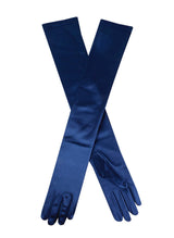 Womens Long Opera Satin Gloves - Navy