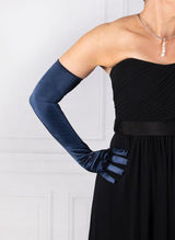 Womens Long Opera Satin Gloves - Navy