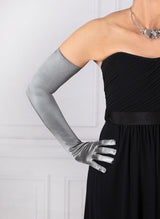 Dents Womens Long Opera Satin Gloves in Pewter