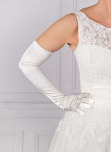 Dents Womens Long Opera Satin Gloves in White