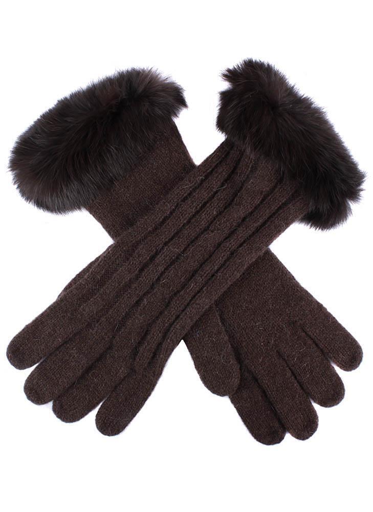 Dents Womens Cable Knit Gloves with Rabbit Fur Cuffs - Chocolate - One Size