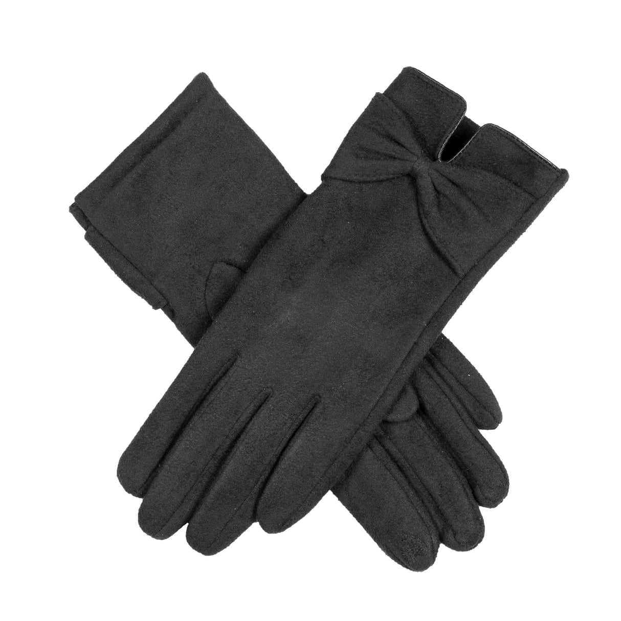 Dents Womens Touchscreen Faux Suede Gloves with Bow Winter Warm - Black