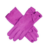 Dents Womens Touchscreen Faux Suede Gloves with Bow Winter Warm - Orchid