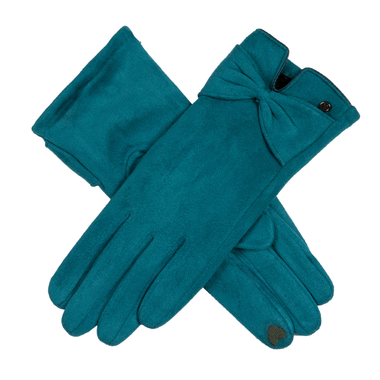 Dents Womens Touchscreen Faux Suede Gloves with Bow Winter Warm - Petrol