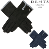 Womens Soft Feel Touchscreen Gloves with Faux Fur and Button Trim