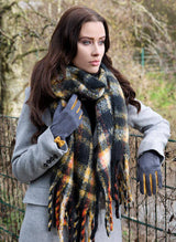 Dents Womens Touchscreen Velour-Lined Faux Suede Gloves in Charcoal/Ochre