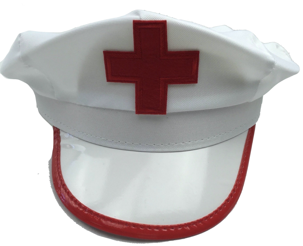 NURSE HAT Doctor Fancy Halloween Party Costume Accessory Cap - White/Red